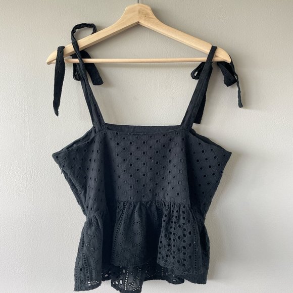 House of Harlow 1960 tank top with tie straps medium women's shirt eyelet black - Picture 2 of 13